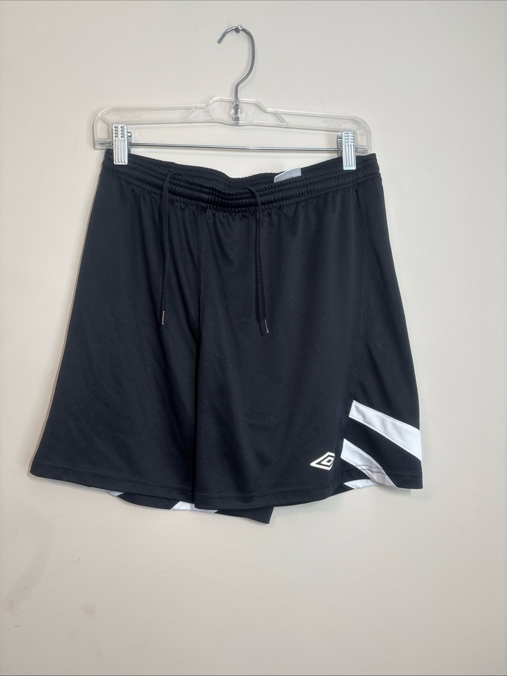 Umbro Black Athletic Shorts with White Stripes Medium climate control